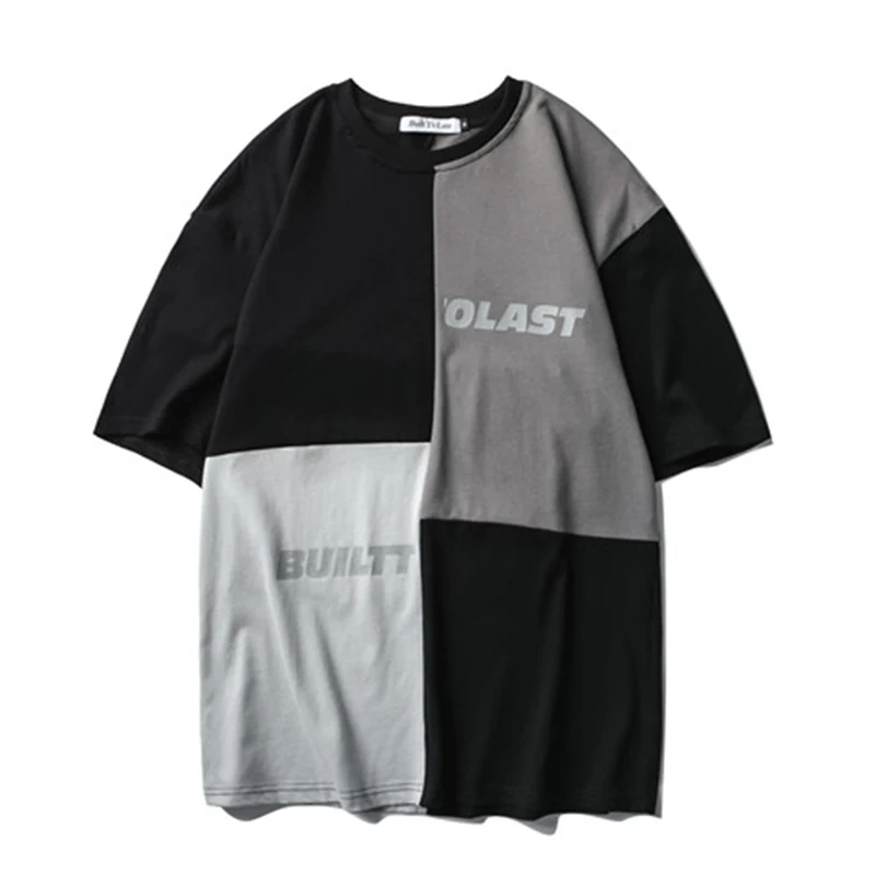 

2020 Summer Mens Patchwork Oversized T Shirt 100%Cotton Streetwear Women Unisex ColorBlockShort Sleeve Couples Top tees