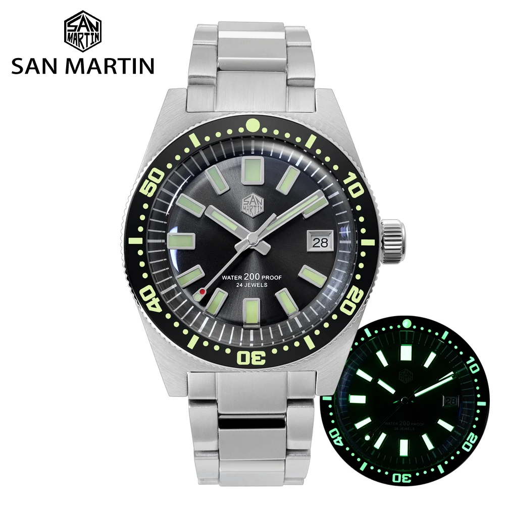 Часы San Martin 62mas Sapphire 3D с шестигранным логотипом NH35A автоматические мужские