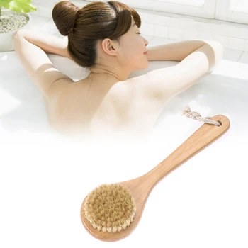 

Hot Sale Round Shape Wooden Brush Natural Boar Bristle Body Brush Middle Long Handle Wooden Detox Wooden Handle Skin Brush