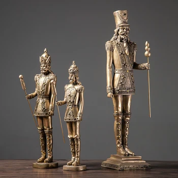 

Retro Goden Silver Nutcracker King Character Statue Decoration Home Living Room Office Resin Crafts Furnishings Desk Accessory