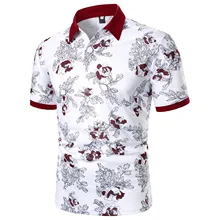 

JAYCOSIN Men Polo Shirt Vintage Short Sleeve Polo Shirt Contrast Spring Summer Floral Print Casual Button Short Sleeve Top Shirt