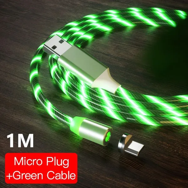 ACCEZZ светодиодный магнитный кабель для быстрой зарядки, магнитный кабель Micro usb type C, Кабель зарядного устройства для iPhone X 7 samsung S10, шнур для Android - Цвет: For Micro Green 1M