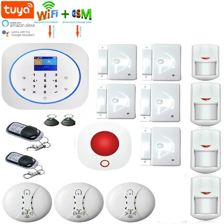 

Wireless WIFI GSM Alarm System 433M Home Burglar Security Alarm Intercom Android IOS TUYA APP Control Smoke Fire Alarm Detector