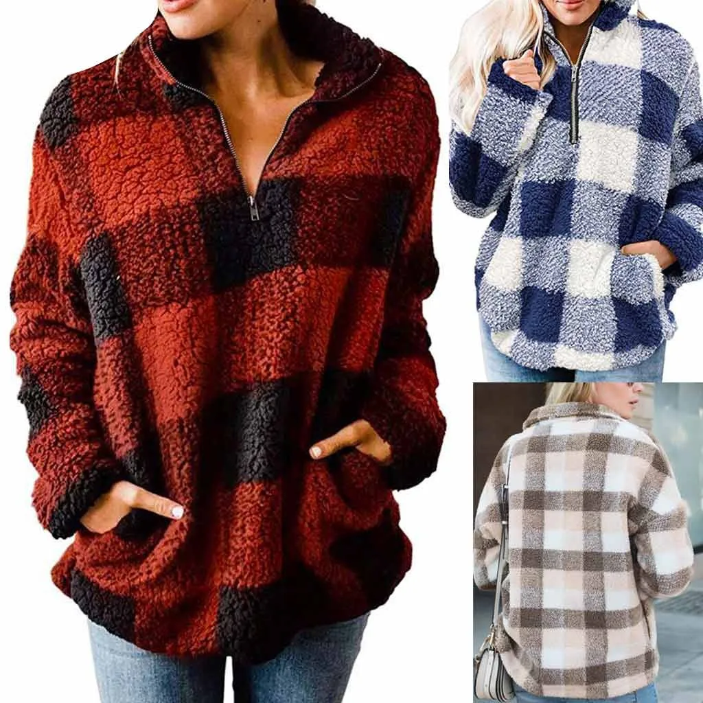 CHAMSGEND Women Stand Collar Lattice Print Blouse Tops Cotton Long Sleeve Sweats Sweatshirt hot selling ropa de mujer | Женская одежда