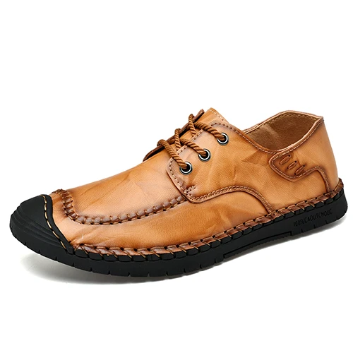 Мужские лоферы ручной работы; кожаная обувь; мужская повседневная обувь; мягкая Качественная мужская дышащая обувь на плоской подошве; размер 46 - Цвет: Light Brown