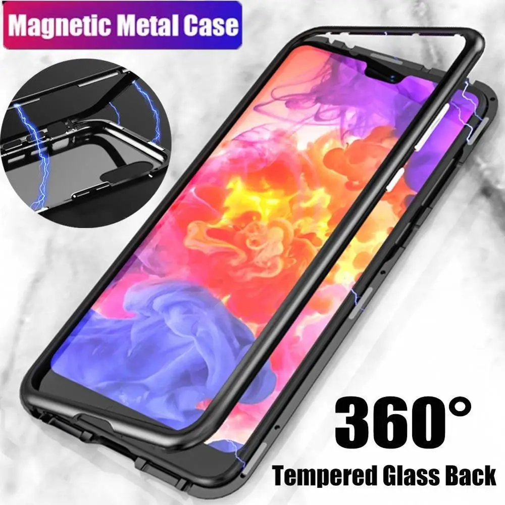 

Magnetic Adsorption Metal Case For Oneplus 7 Pro 6T 6 5T Phone Case Shockproof Tempered Glass Case Protective Case Cover Fundas