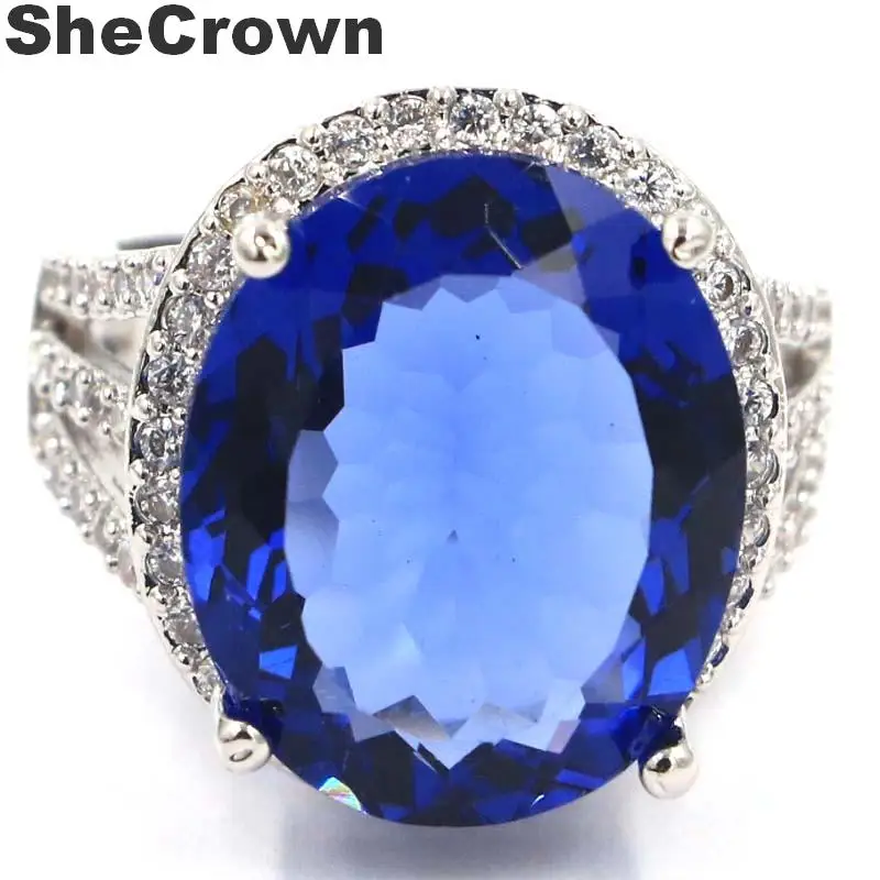 20x18 мм 7,0# Большой овальный драгоценный камень 18x15 мм насыщенный Синий Фиолетовый Танзанит CZ SheCrown женское серебряное кольцо
