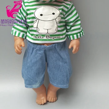 

Fits for 43cm baby doll boy clothes set green shirt + denim pants + baseball cap suit for 18 inch girl dolls
