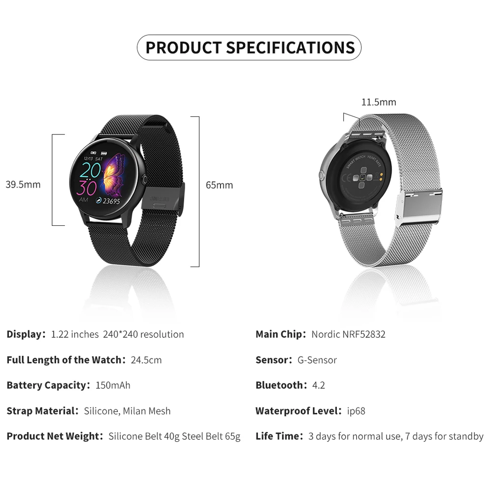 696 DT88 Smart Watch Female 1.22inch Color Screen Women Device Heart Rate Monitor Sports Smartwatch Waterproof Wearable