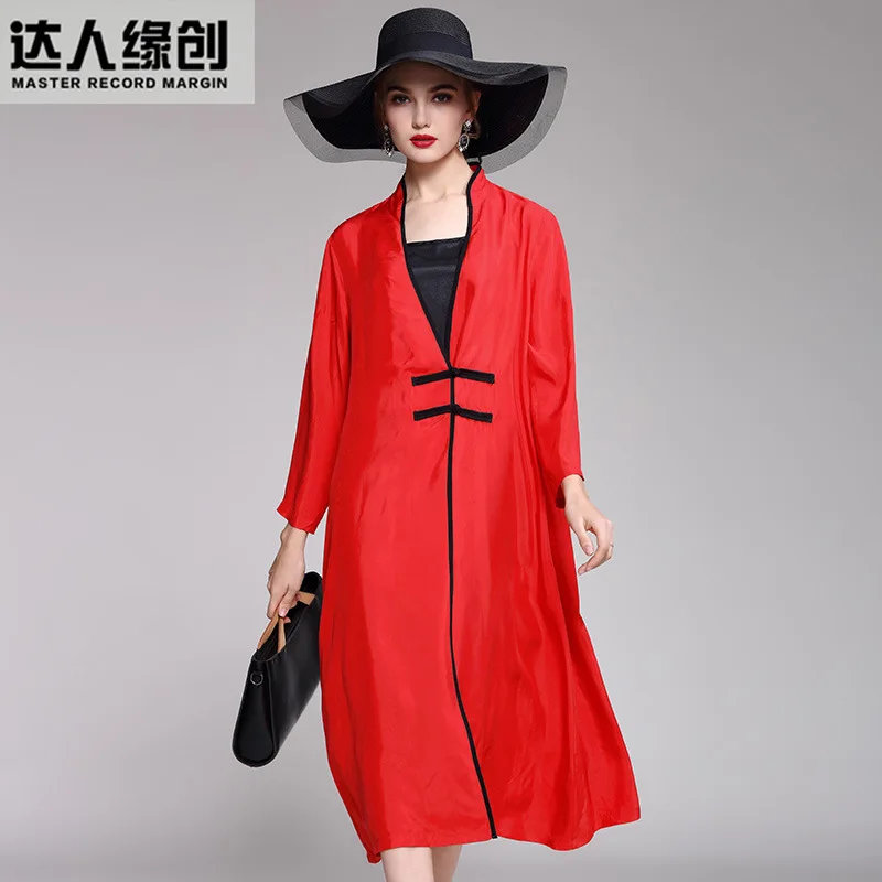

2019 Autumn New Style Elegant Neckline Loose And Plus-sized Ninth Sleeve Frog Mid-length Solid Color Towel of Women's