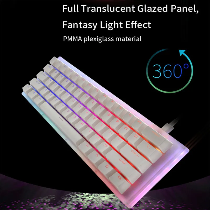 US $60.12 K61 61 Keys Mechanical Gaming Keyboard Gateron Switch Wired ABS Keycap RGB Backlit Gamer Keyboard Translucent Glass Base For PC