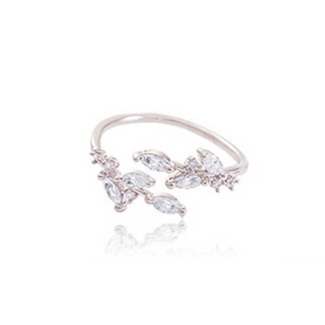 Rose Flower Leaves Opening Ring For Women Rhinestone Flowers Adjustable Finger Ring Valentine's Day Engagement Jewelry Gift