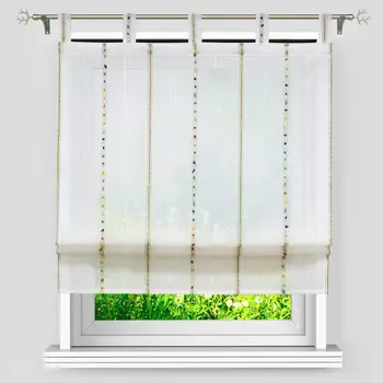

Roman Curtain Stripes Shade Sheer Balcony Window Voile Drapery Drapes Tab Top for Kitchen Home Decoration 1PCS