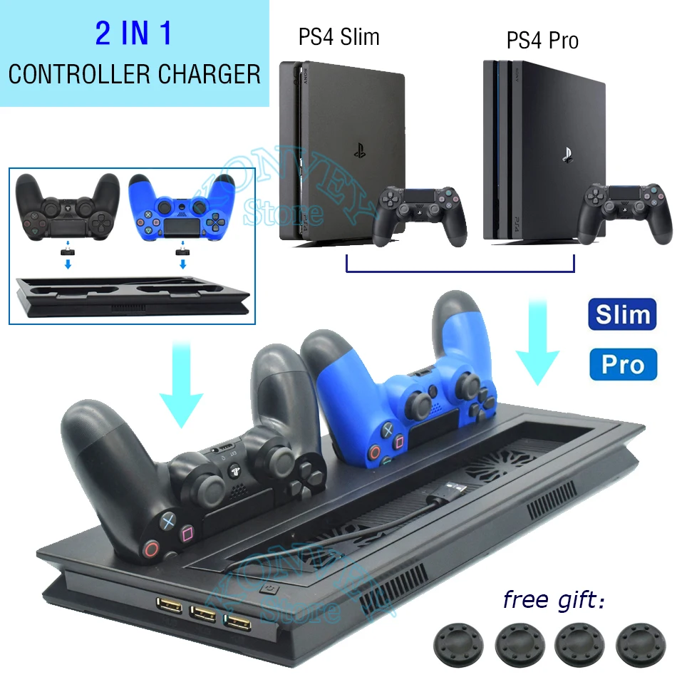 2In1 Ps4 Slim Pro Console Ventola Di Raffreddamento Supporto Verticale Ps 4 Caricatore Doppio Controller Dock Station Per Sony Playstation 4 Slim Pro