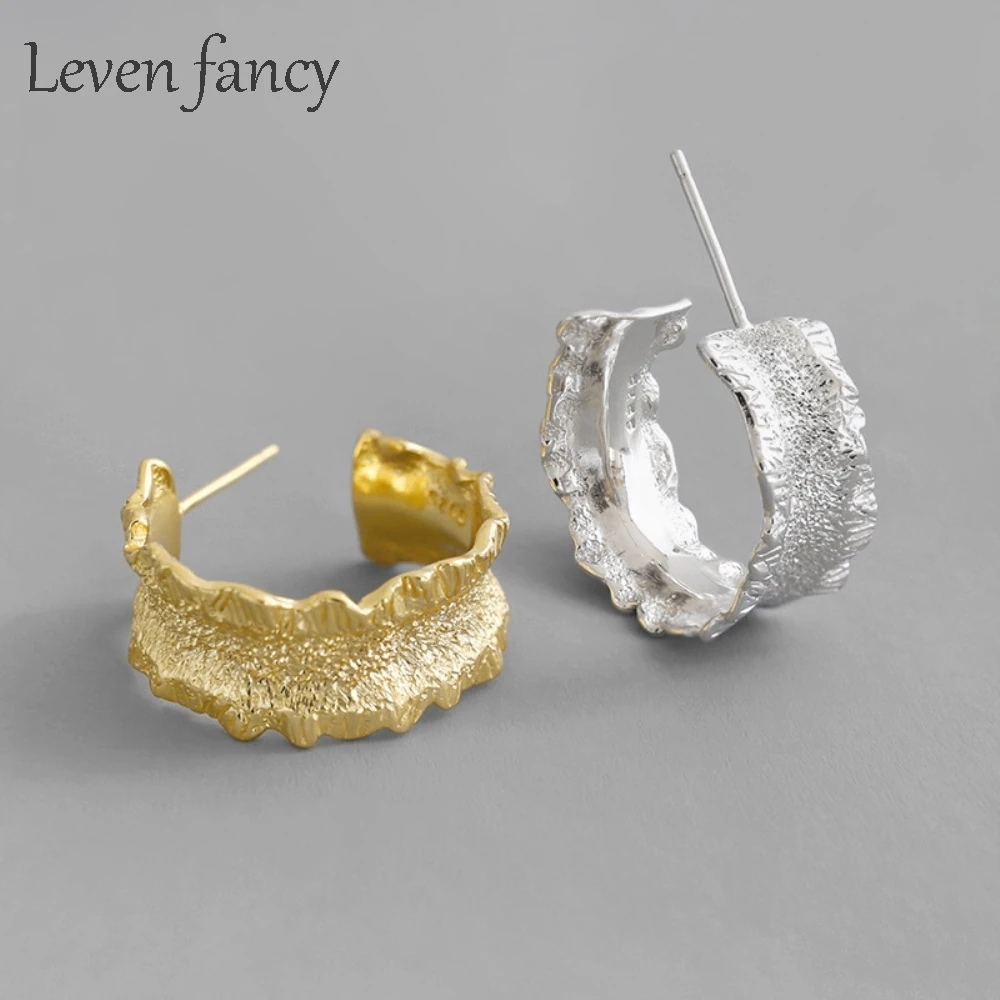 

Simple Wavy Sand Face Wide Earrings Lunar Surface Semi-circle Round Stud Earrings for Girls Womens Jewey In Sterling Silver 925