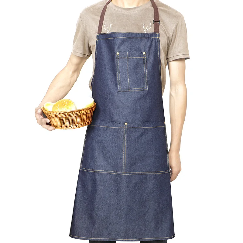

2019 nova Moda Avental de Cozinha para Cozinha Avental denim Para A Mulher Homens Cabeleireiro Catering Chef Chef Garзom Cafй Loja de CHURRASCO uniforme