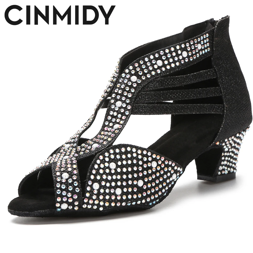 CINMIDY Rhinestone Dance Shoes Women Ballroom Dance Shoes Salsa Latin Dance Shoes Modern Shoes Indoor Soft Sole Party Shoes 3