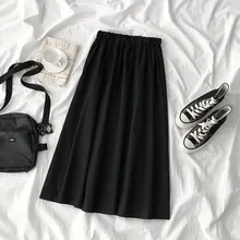 KYQIAO женская черная юбка mori девушки осень весна японский стиль свежий дизайн длинная черная Однотонная юбка миди юбка