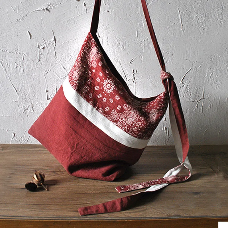 

2019 New Style Origional Flax Contrast Color Fabric Shoulder Bag Large Capacity-Style Shoulder Bag Fresh Literature And Art Clot