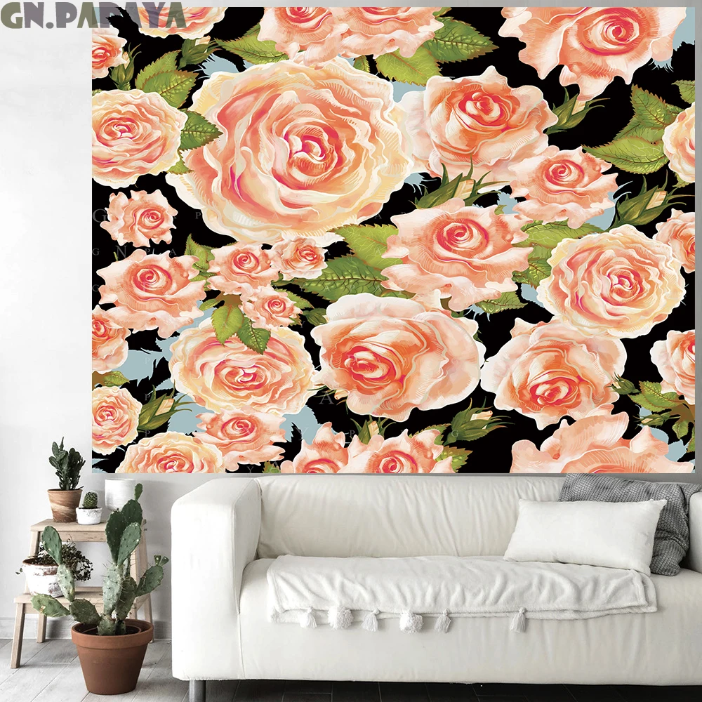 

Nordic Style rose goblen flower tropical plants Tapestry retro macrame Yoga mat Retro Polyester mandalas Wall Hanging home decor