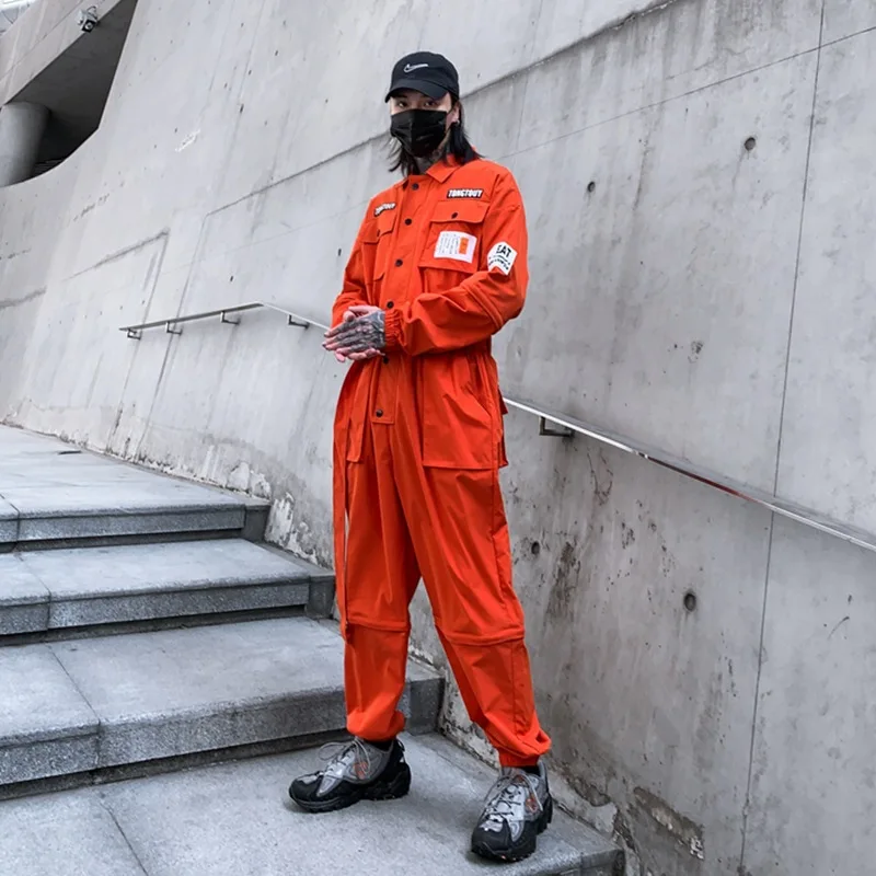 Spring Summer Black Orange Jumpsuit Men 