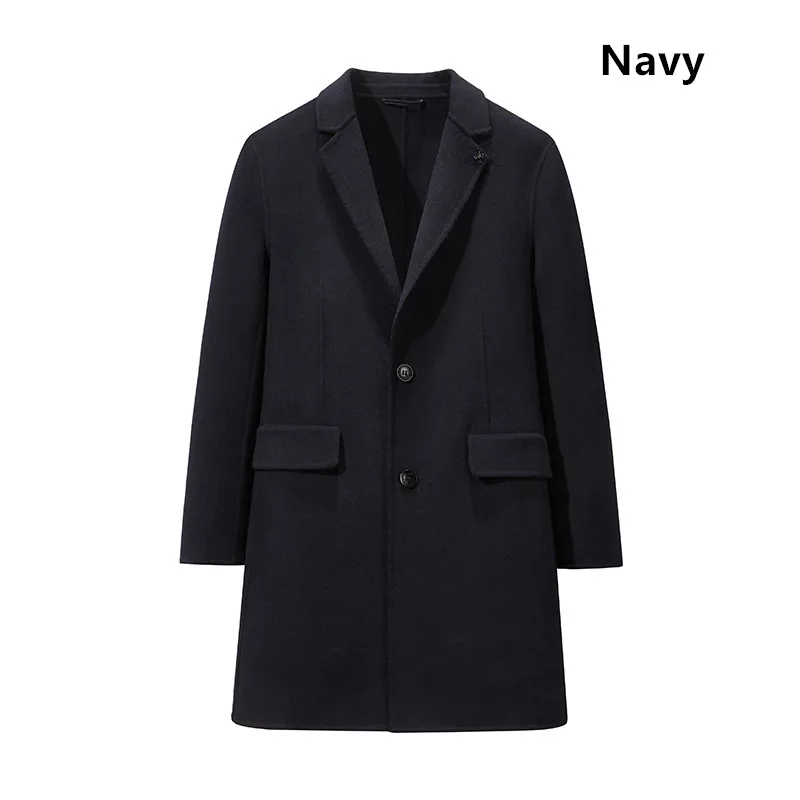 BNLD-9014-Navy Зимнее шерстяное пальто с отворотом однобортное мужское высококачественное шерстяное пальто Повседневная тонкая шерстяная куртка с воротником мужская Длинная ветровка - Цвет: BNLD-9014-Navy