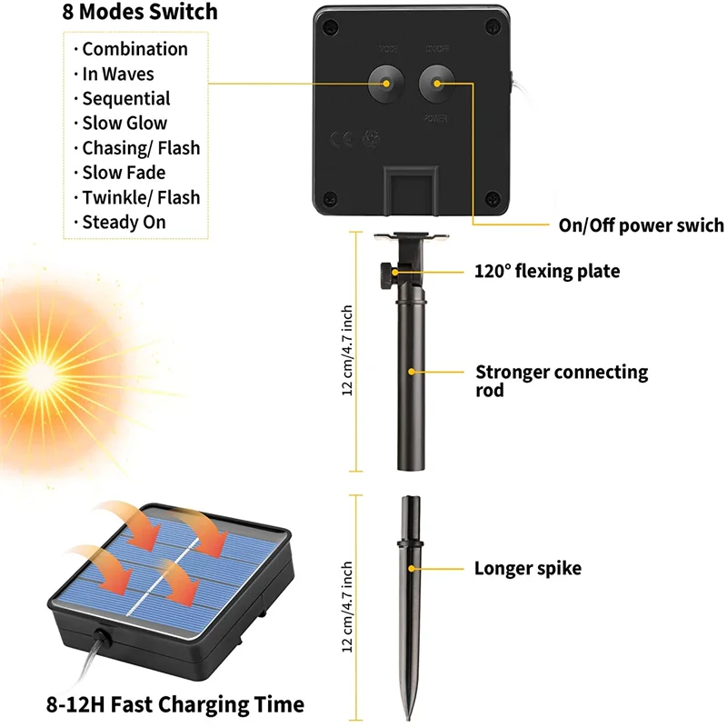 Solar String Lights Outdoor 200 LED 8 Modes Solar Powered Fairy Lights Waterproof Copper Wire Twinkle Lights for Garden Wedding solar led street light