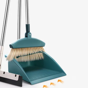 

3 in 1 Broom and Dustpan Set Extendable Grips Comb Sweep Set with Dust Pan Floor Squeegee For Home Cleaning