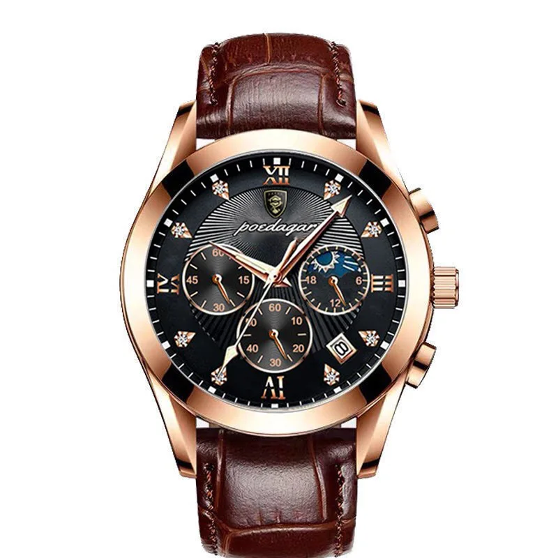 POEDAGAR Men Watches Waterproof 2021 Fashion New Leather  Luminous Wristwatch Top Brand Luxury Mens Quartz Relogio Masculino 5