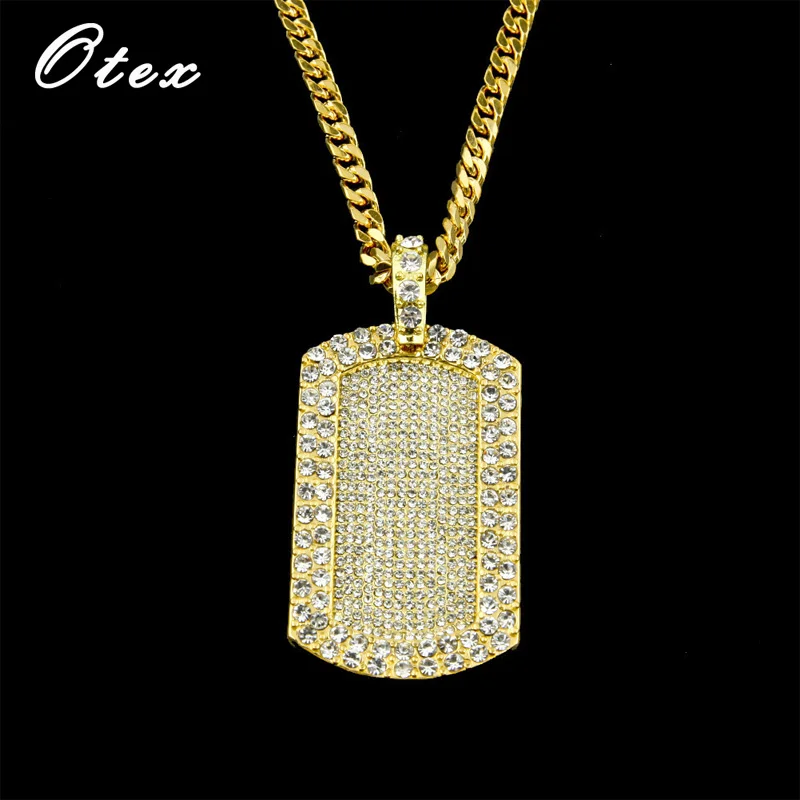 

Iced Cage Dog Tag Necklace Pendant Copper Cuban Chain Gold Color Iced Full Bling Cubic Zircon Men's Hip Hop Jewelry Gift yaoi