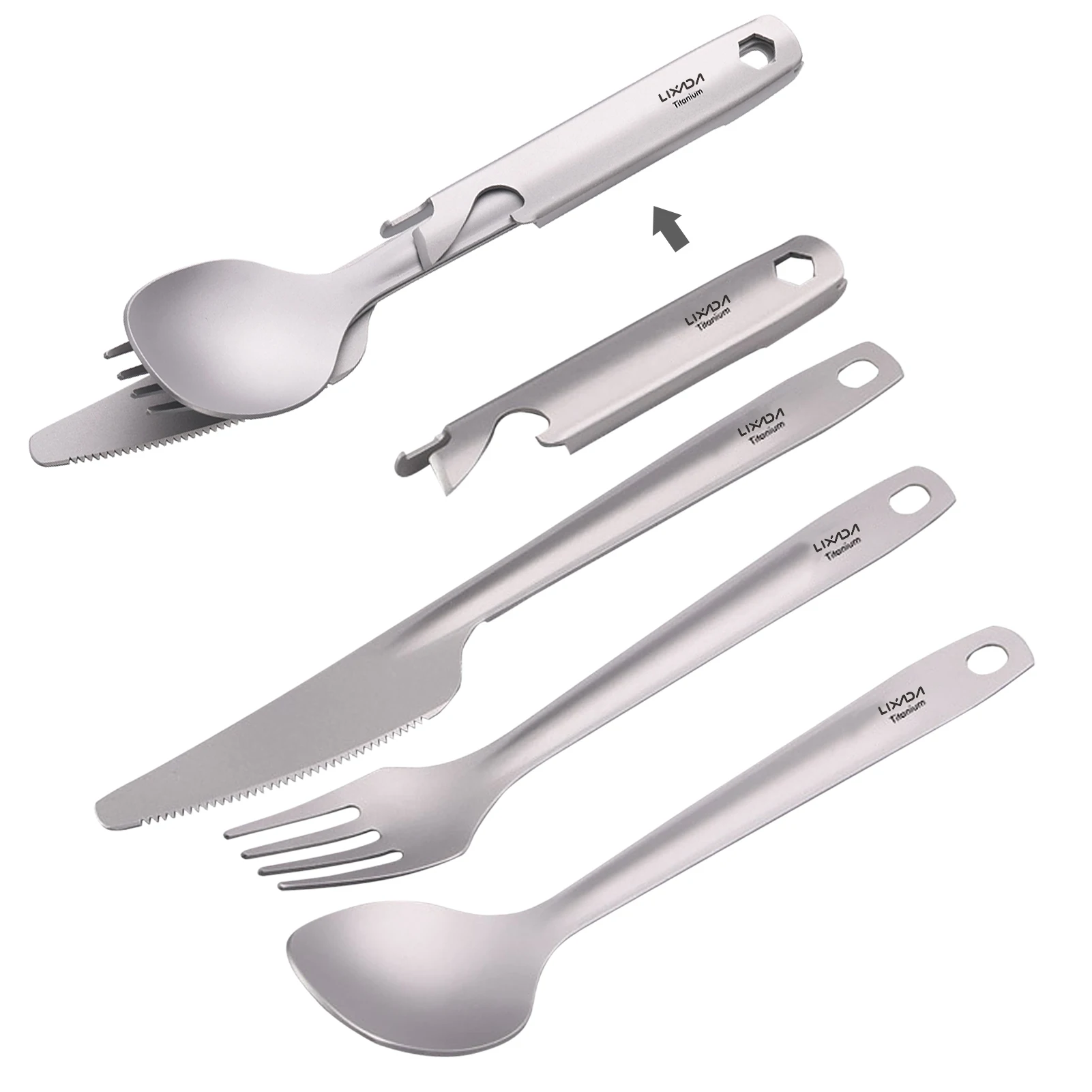 Lixada Titanium Spoon Fork Set Outdoor Camping Picnic Cutlery Hiking Tableware