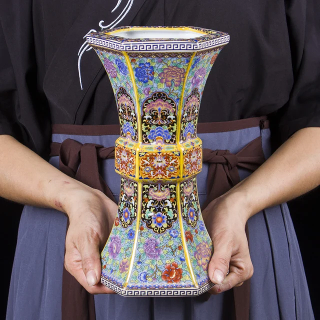 Jingdezhen ceramics enamel flower vase antique Ming and Qing decoration living room decoration crafts 4