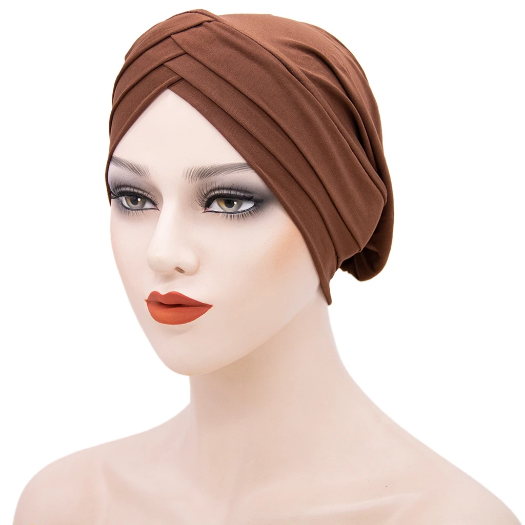 

New Women Elastic Turban Hat Muslim Hijab Islamic Beads Cancer Chemo Cap cross forehead Indian hat Turban cap turban caps