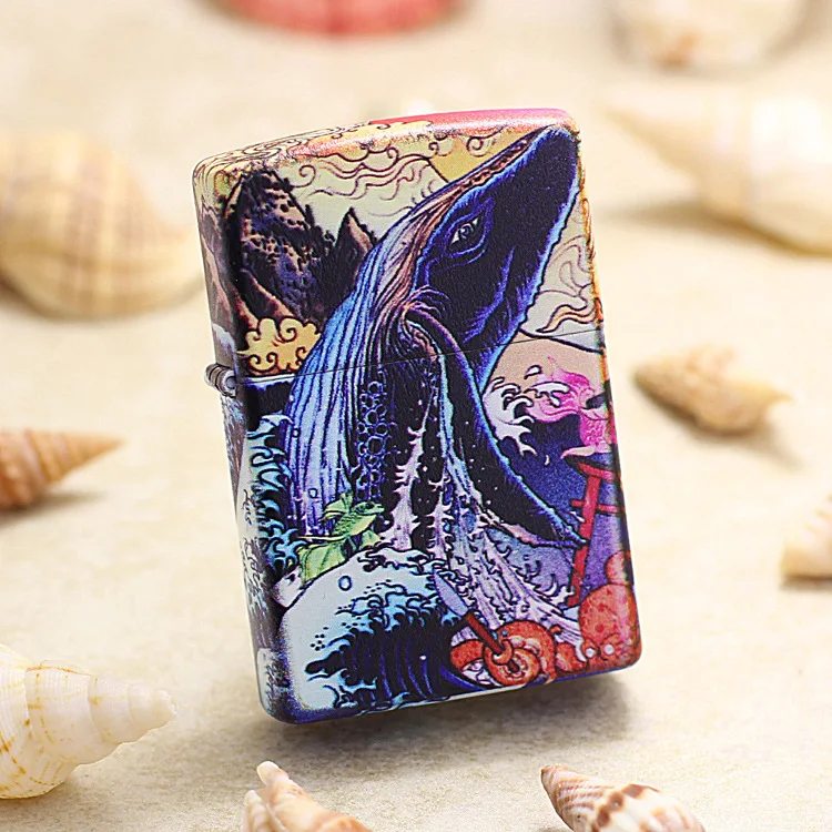 Подлинная Зажигалка Zippo медная ветрозащитная Ukiyo покраска Кит керосиновые