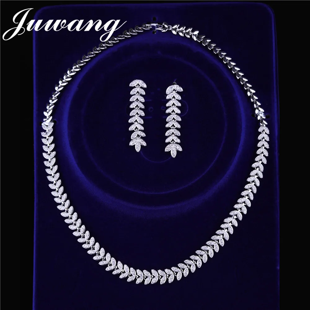 JUWANG гламурный женский свадебный комплект ювелирных изделий «Дубай» серебро циркон цветок ожерелье серьги набор девушка аксессуары подарок бисутерия - Окраска металла: JS18120084