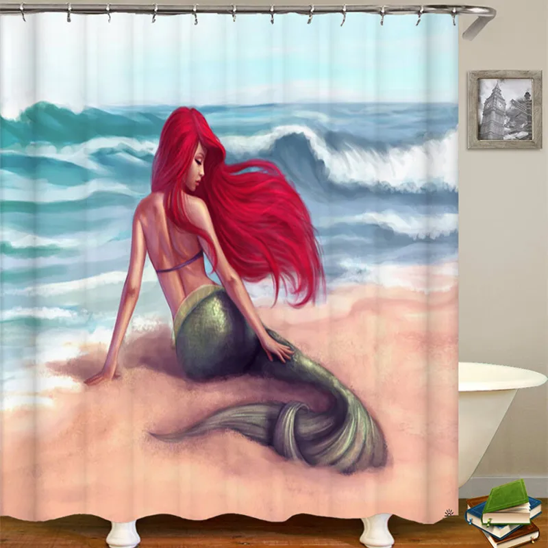 

Dolphin and mermaid Shower Curtains Waterproof Polyester Fabric Bath Screen Curtain Home Decoration Bathroom Curtain