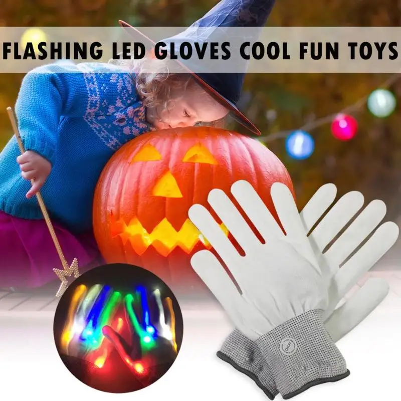 

2pcs Flashing LED Gloves Cool Fun Light-Up Toys Halloween Gifts Magic Props Finger Lighting Dance Party Decoration Supplies