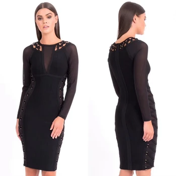 

2019 New Arrivals Fashion Black Peacock Green Hollow Out Sexy Women Long Sleeve Mini Summer Dress Outfit Christmas Party Dresses