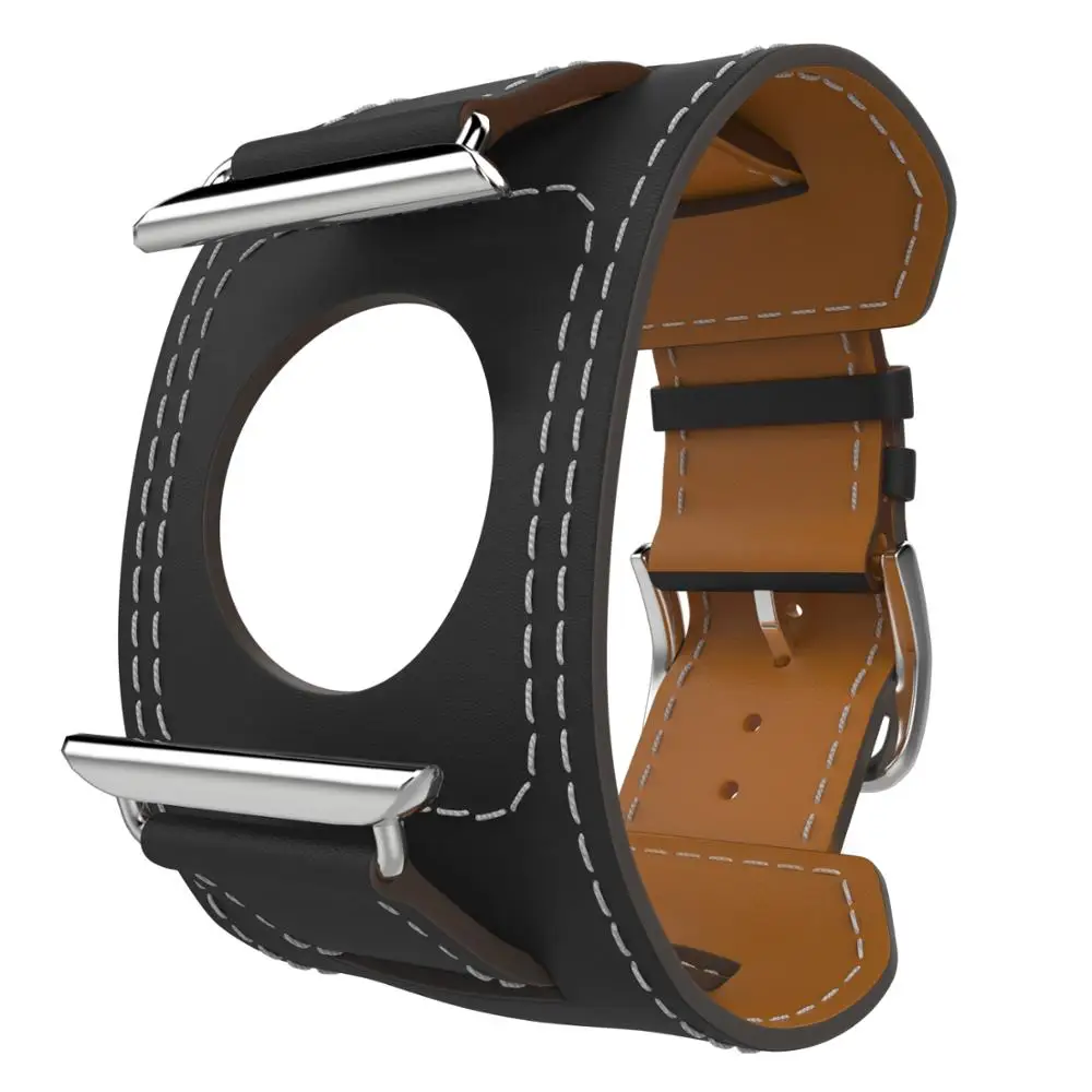 Моко совместимый ремешок для наручных часов Apple Watch, 42 мм 44 мм серии 4/3/2, Оригинальные кожаные Смарт-часы браслет манжеты сменный ремешок - Цвет: Black