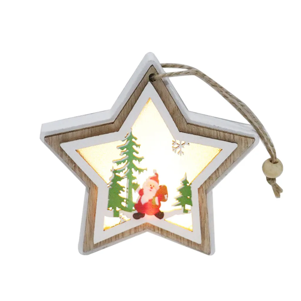 Рождественская елка подвесные украшения Деревянный светящийся колокольчик звезда дерево подарок форма Санта Клаус Снеговик Олень сцена деко F912 - Цвет: C