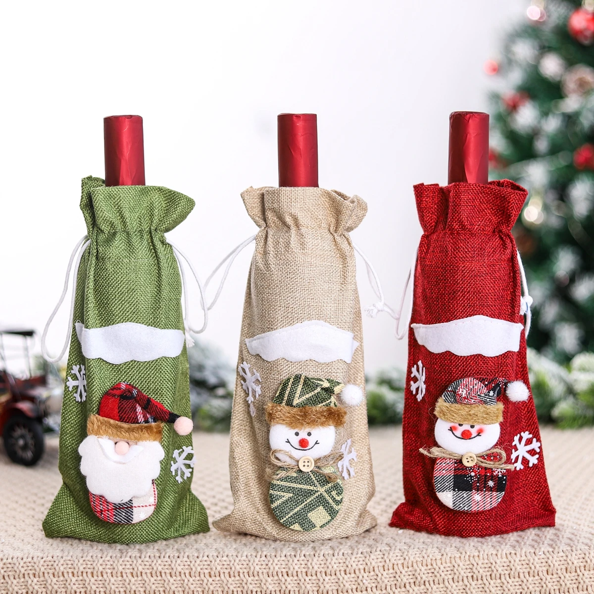 FengRise Christmas Decorations for Home Santa Claus Wine Bottle Cover Snowman Stocking Gift Holders Xmas Navidad Decor New Year images - 6