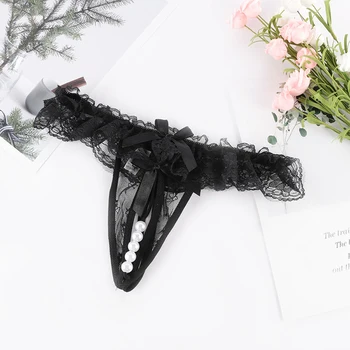 

2019 New Hot Girl Lingerie Briefs Seamless Sexy Women Panties G String Ladies Lace Thong Mesh Long Pearl Massage Underwear