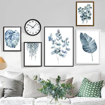

Watercolor Plant Leaves Poster Print Monsterea Wall Art Minimalist Canvas Painting Pictures for Living Room Home Decor