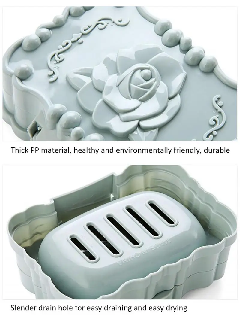 Strong And Sturdy Dust-proof Soap Dish With Lid 3D Rose Pattern Creative Soap Holder Portable Travel Soap Box