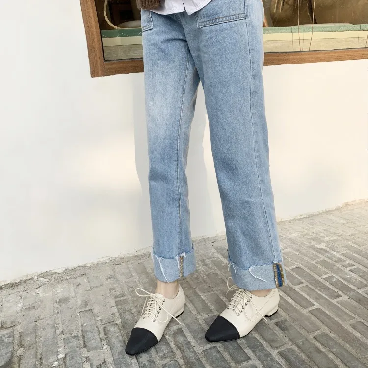 

2019 Early Spring New Style Lace-up Retro Color Matching Small Shoes Fashion Low Heel Flat Heel Oxford Shoes Genuine Leather Ver