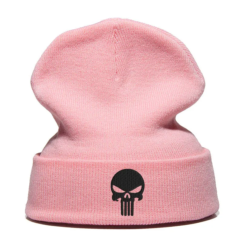 Шапка Skullie, шапка, смутная зима, вышивка, крутой панк, для мужчин, женщин, мальчиков, девочек, подростков, уличный танец, череп, Скелтон, черный, белый, розовый - Цвет: pink black