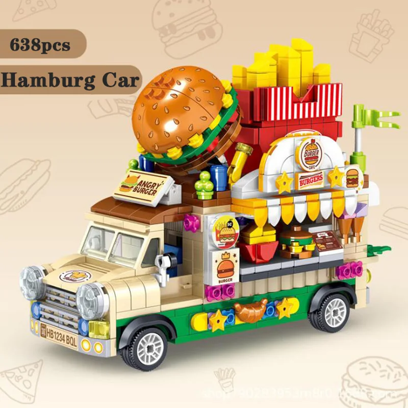 Mini City Friends Building Blocks Creative Hamburg Ice Cream Dessert Car Figurine Model Vehicle Bricks Toys For Children Gifts