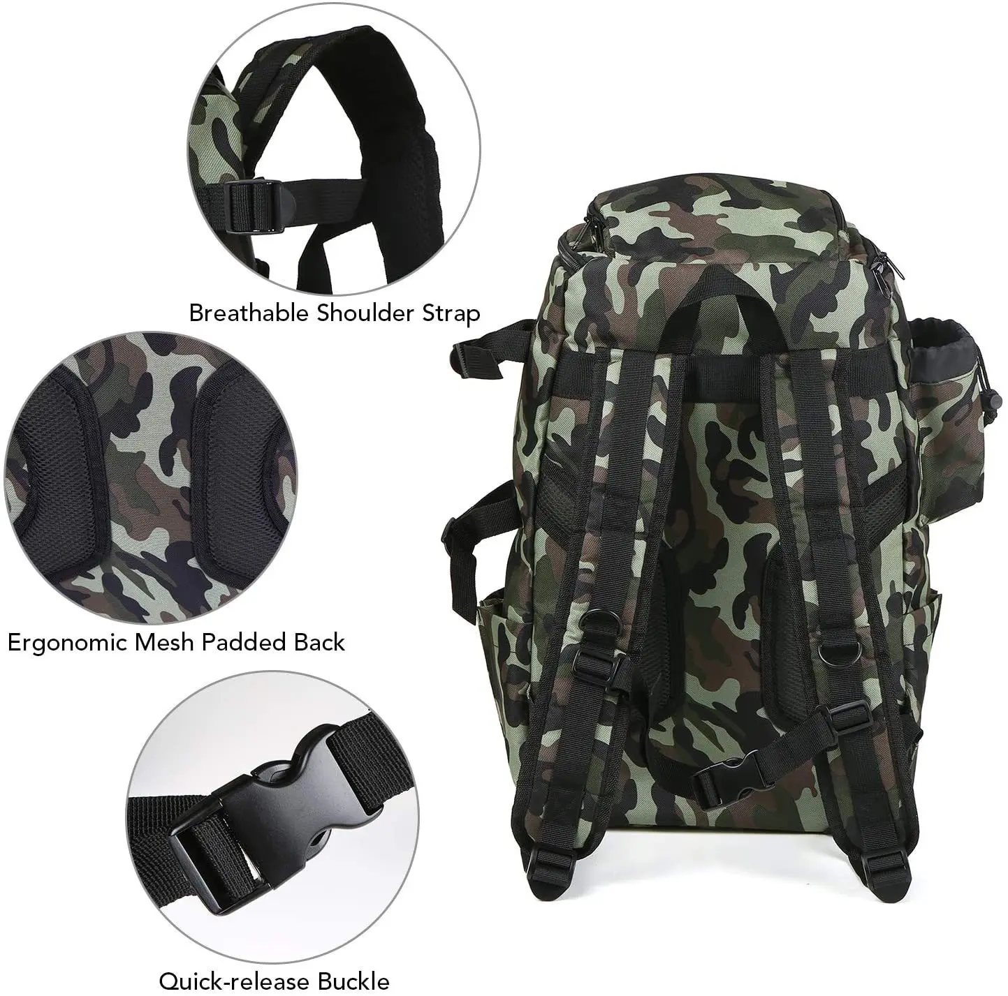 Avec 4 bo?�tes de p??che - Sac ?? Dos De P??che Camouflage De Grande Capacit?�, Sac D'ext?�rieur 
