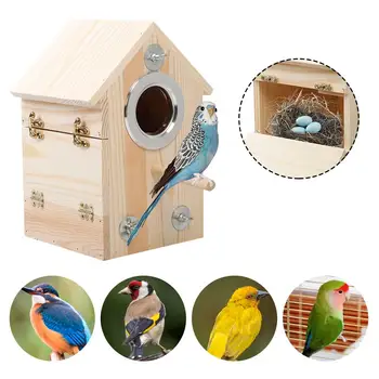 

Pine Wood Bird House Feeding Breeding Box Side Side Opening Design Bird Nest for Budgerigar Parrot Incubator Bird Supplies 30E