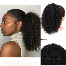 AISIBEAUTY афро кудрявый конский хвост наращивание волос шнурок Афро-американский короткий обруч шиньон синтетический слоеный клип в шиньон
